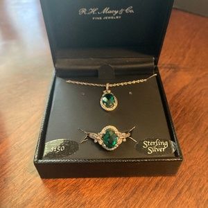 NWT Sterling Silver Emerald Necklace & Ring Set